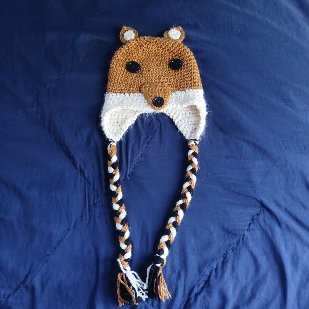 Fox Crocheted Kids Fall/Winter Hat Unisex One Size NM condition